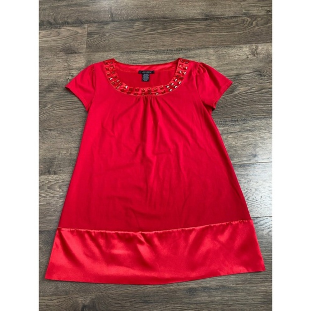 Womens Jonden Short Sleeve Jewel Neck Satin Bottom Short Sleeve Red Size S